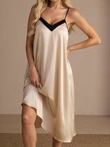 [Riisibeige] SilkSilky-FI Spaghetti Strap V Neck Yöpaita 007