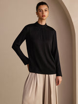 [Musta] SilkSilky-FI Long Sleeve Stand Collar Naisten Puserot 001