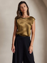 [Ruskea] SilkSilky-FI Cap Sleeve Round Neck Naisten T-paita 003