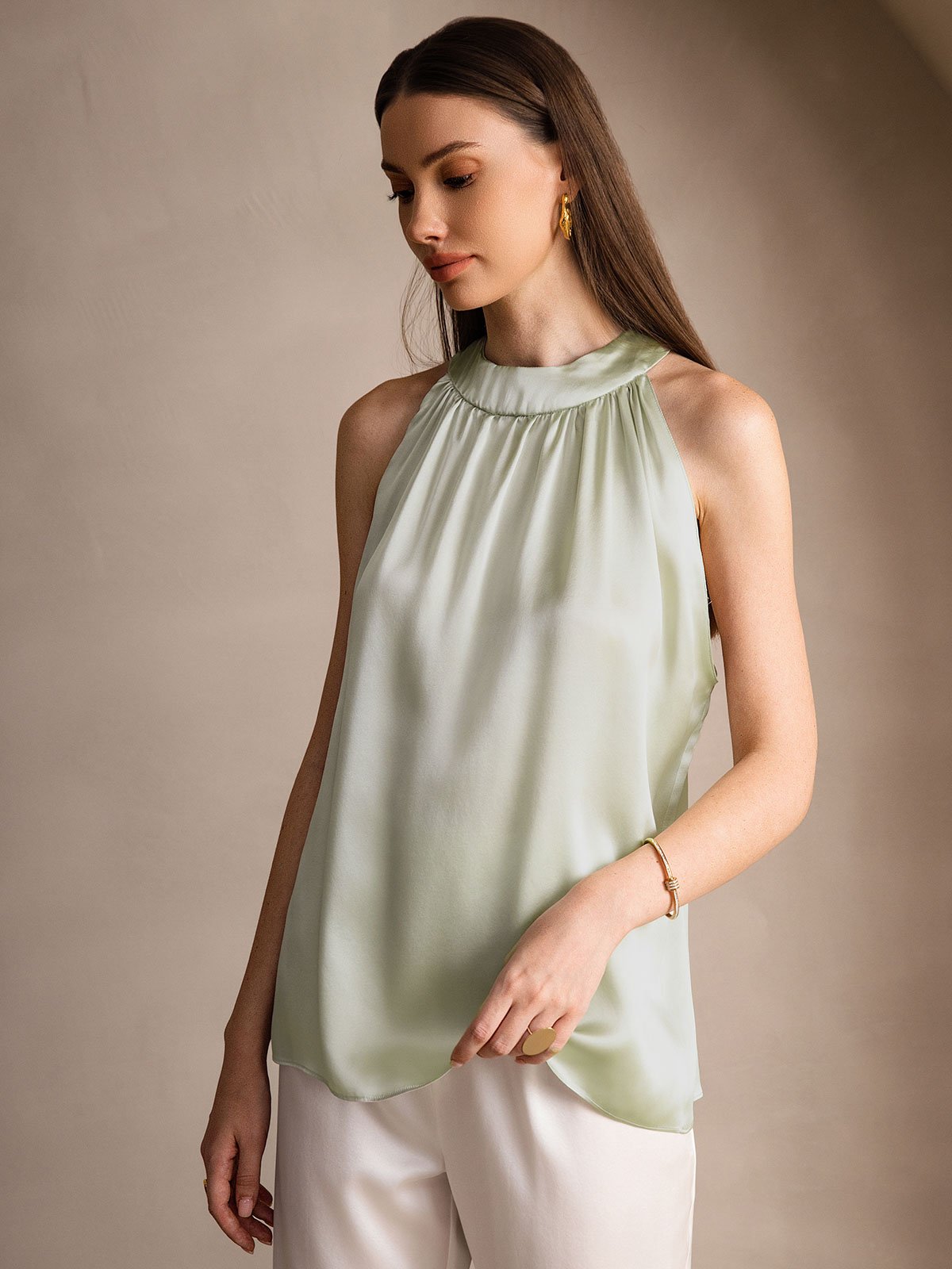 [Vaaleanvihreä] SilkSilky-FI 19Momme Womens T-Shirt 004