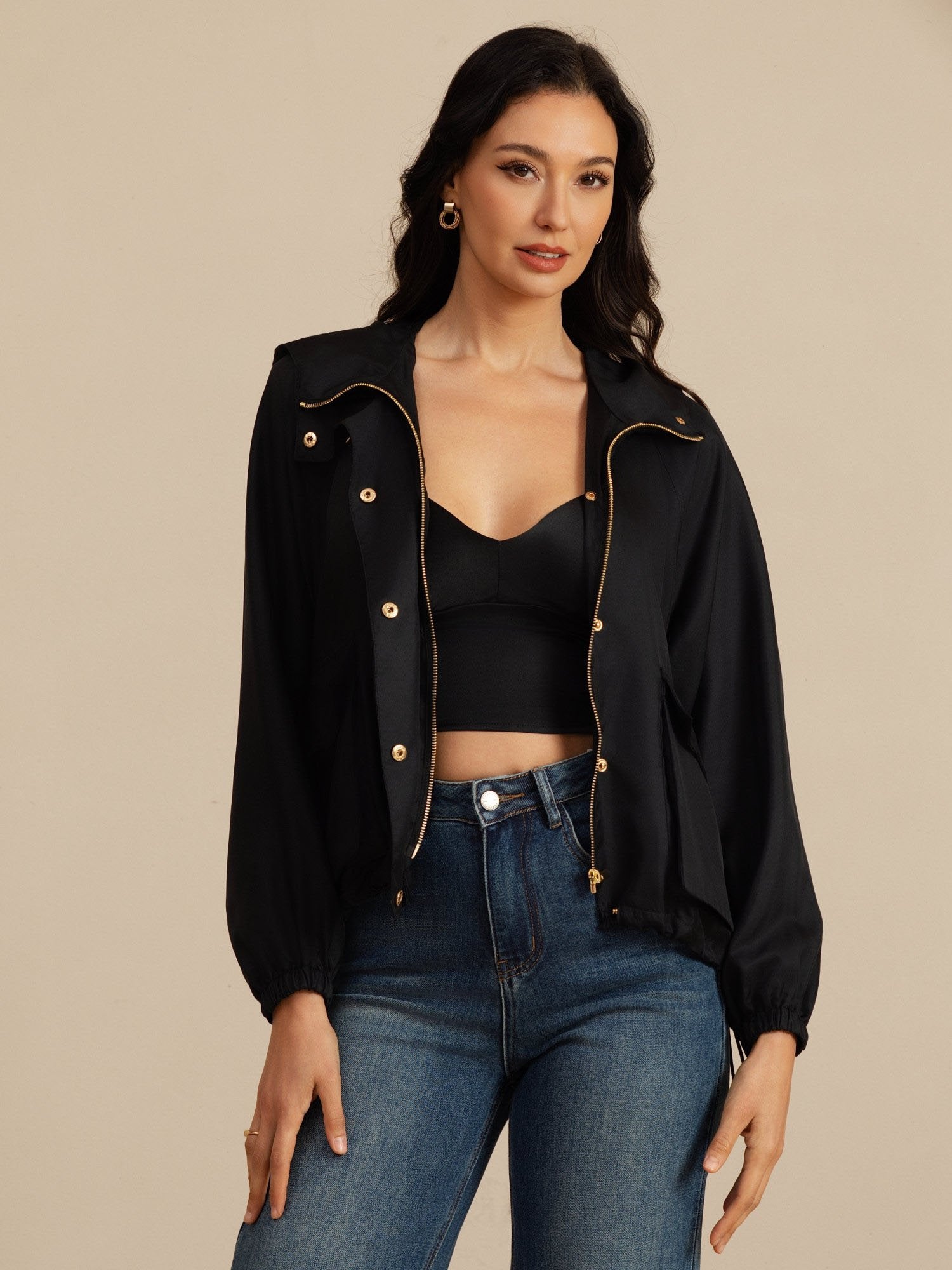 [Musta] SilkSilky-FI Pitkähihainen Korkea Kaulus Naisten Päällysvaatteet 006