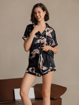 [Musta] SilkSilky-FI Short Sleeve Notkokaulus Naisten Pyjamat 004