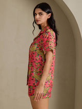 [Korallinvärinen Servaali] SilkSilky-FI Short Sleeve Notch Collar Naisten Pyjamat 004