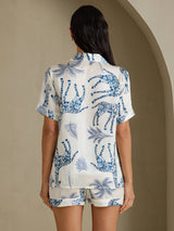 [Valkoinen Kirahvi] SilkSilky-FI Short Sleeve Notch Collar Naisten Pyjamat 002