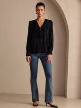 [Musta] SilkSilky-FI Long Sleeve Deep V Neck Naisten Puserot 006