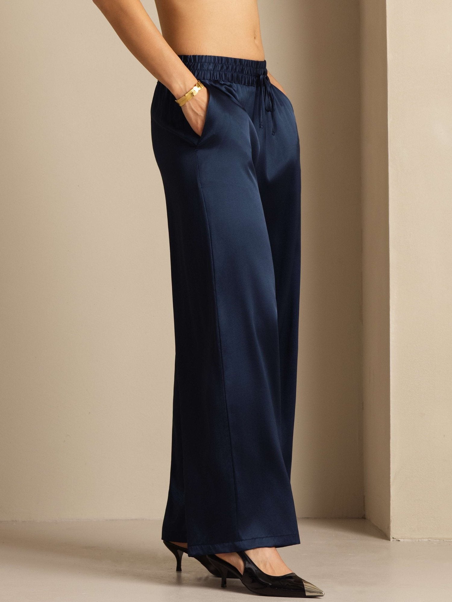 [Tummansininen] SilkSilky-FI 19Momme Womens Pants 005