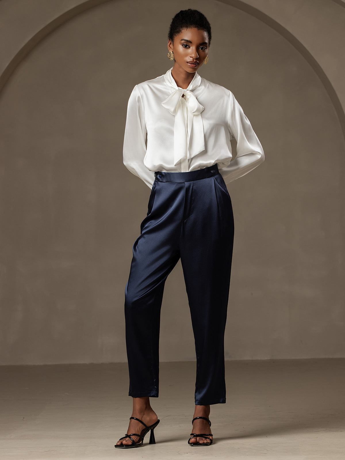 [Tummansininen] SilkSilky-FI 19Momme Womens Pants 006