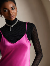 [Ruusunpunainen] SilkSilky-FI Spaghetti Strap V Neck Mekko 003
