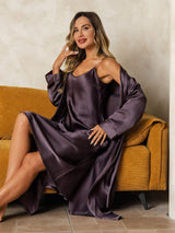 [Purppuranharmaa] SilkSilky-FI Long Sleeve V Neck Yöpaita ja Aamutakkisetti 006