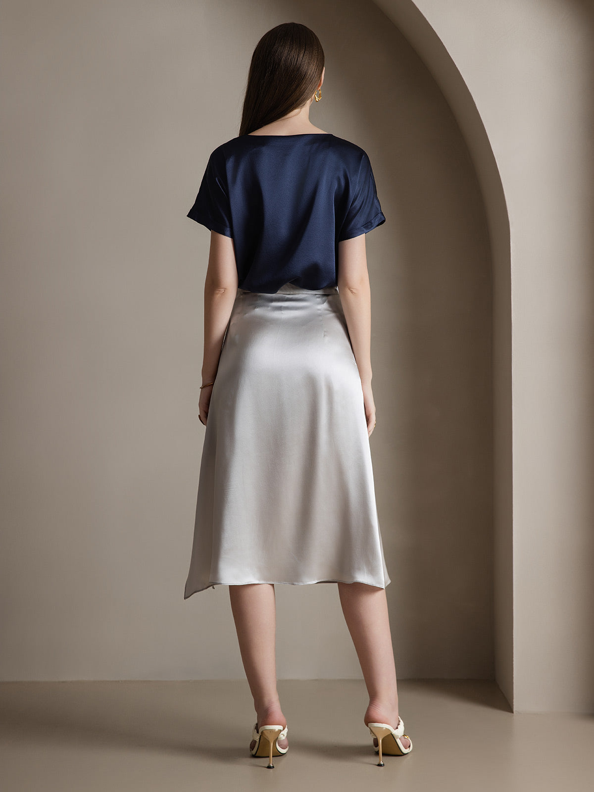 [Vaalean Harmaa] SilkSilky-FI 19Momme Skirt 003