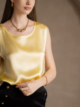 [Vaaleankeltainen] SilkSilky-FI Sleeveless Round Neck Camisole Top 003
