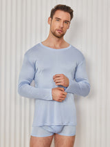 [Vaaleansininen] SilkSilky-FI Long Sleeve Round Neck Miesten T-paita 005