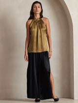 [Ruskea] SilkSilky-FI Sleeveless Halterneck Naisten T-paita 003
