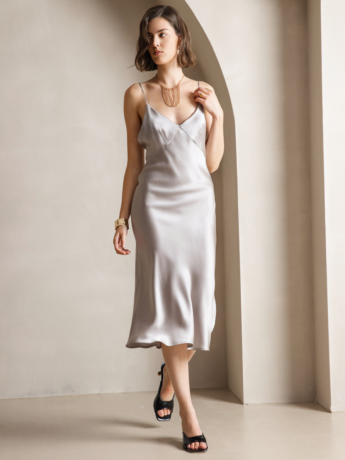 [Harmaa] SilkSilky-FI 19Momme Dress 006