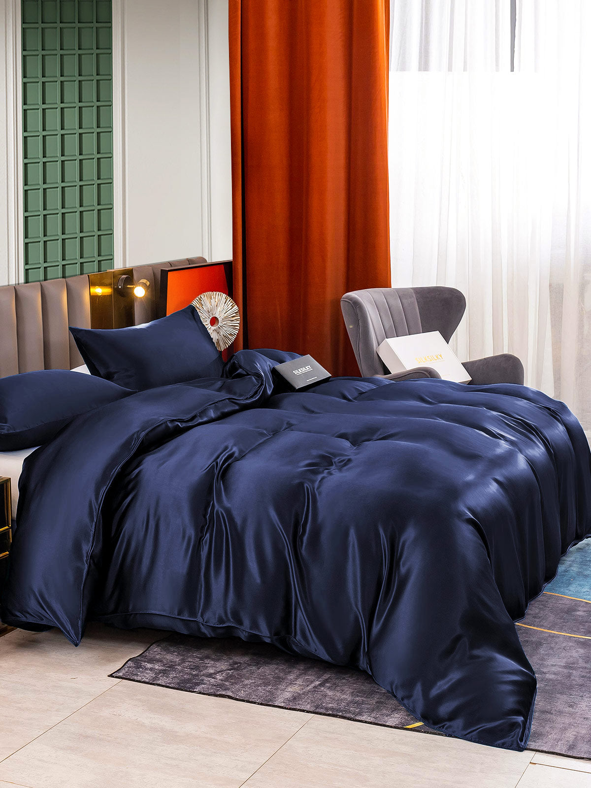 [Tummansininen] SilkSilky-FI 25Momme Bedding Set 003