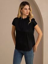 [Musta] SilkSilky-FI Short Sleeve Blouse 001