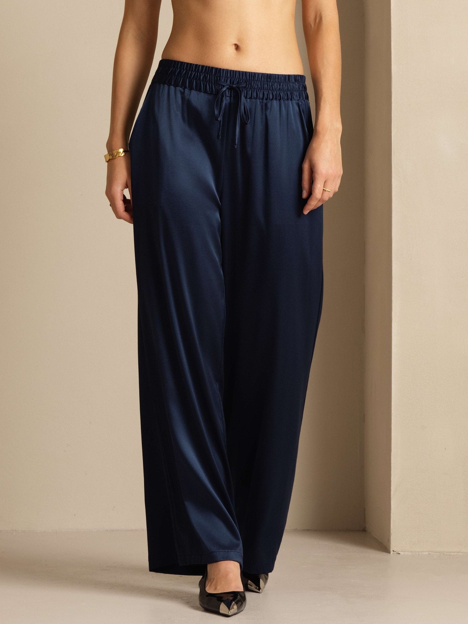 [Tummansininen] SilkSilky-FI 19Momme Womens Pants 003