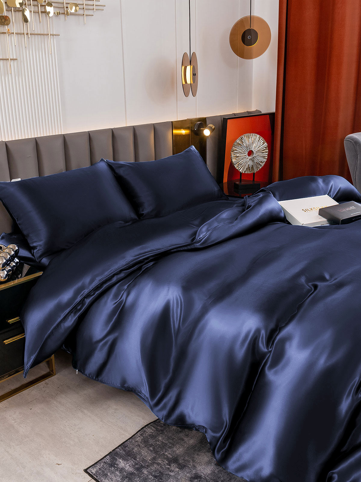 [Tummansininen] SilkSilky-FI 19Momme Bedding Set 007