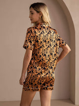 [Musta Tiikeri] SilkSilky-FI Short Sleeve Lapel Collar Naisten Pyjamat 002
