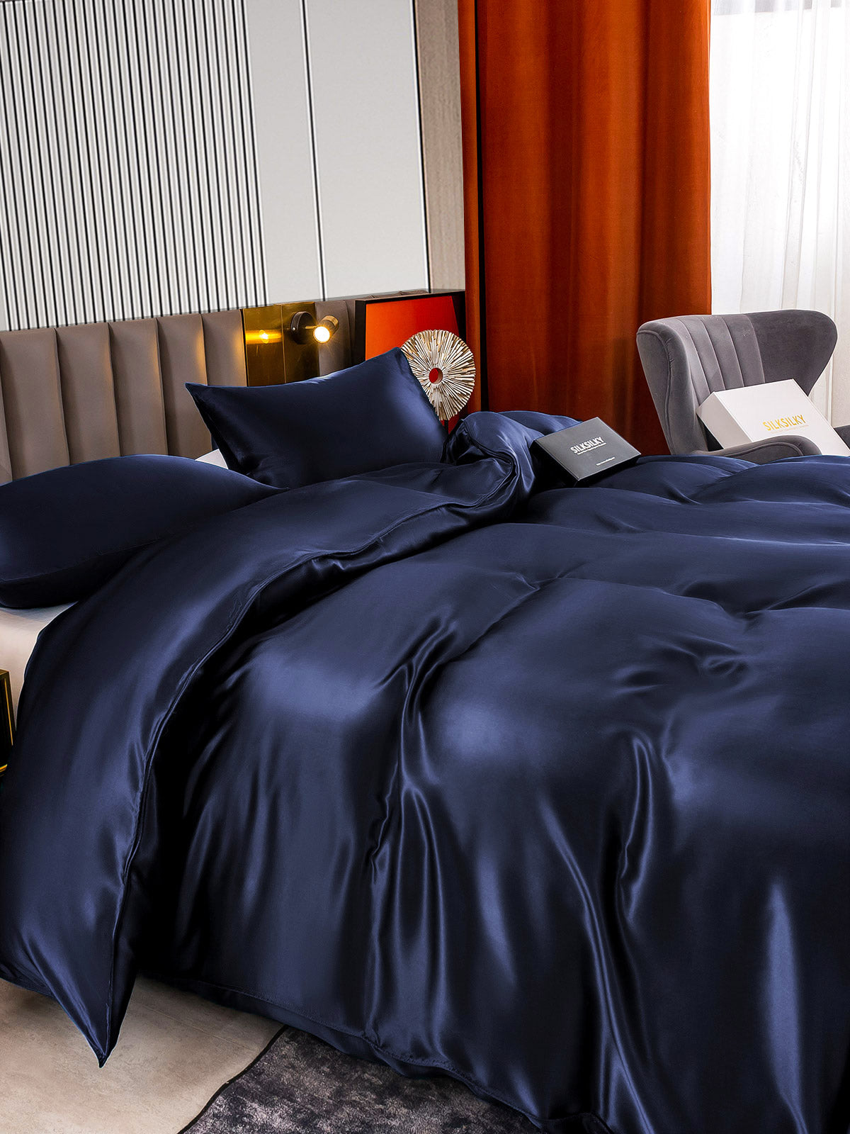 [Tummansininen] SilkSilky-FI 22Momme Bedding Set 005