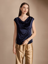 [Tummansininen] SilkSilky-FI Cap Sleeve Cowl Neck Naisten T-paita 001