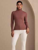 [Kamee Ruusu] SilkSilky-FI Long Sleeve Turtle Neck Naisten T-paita 004
