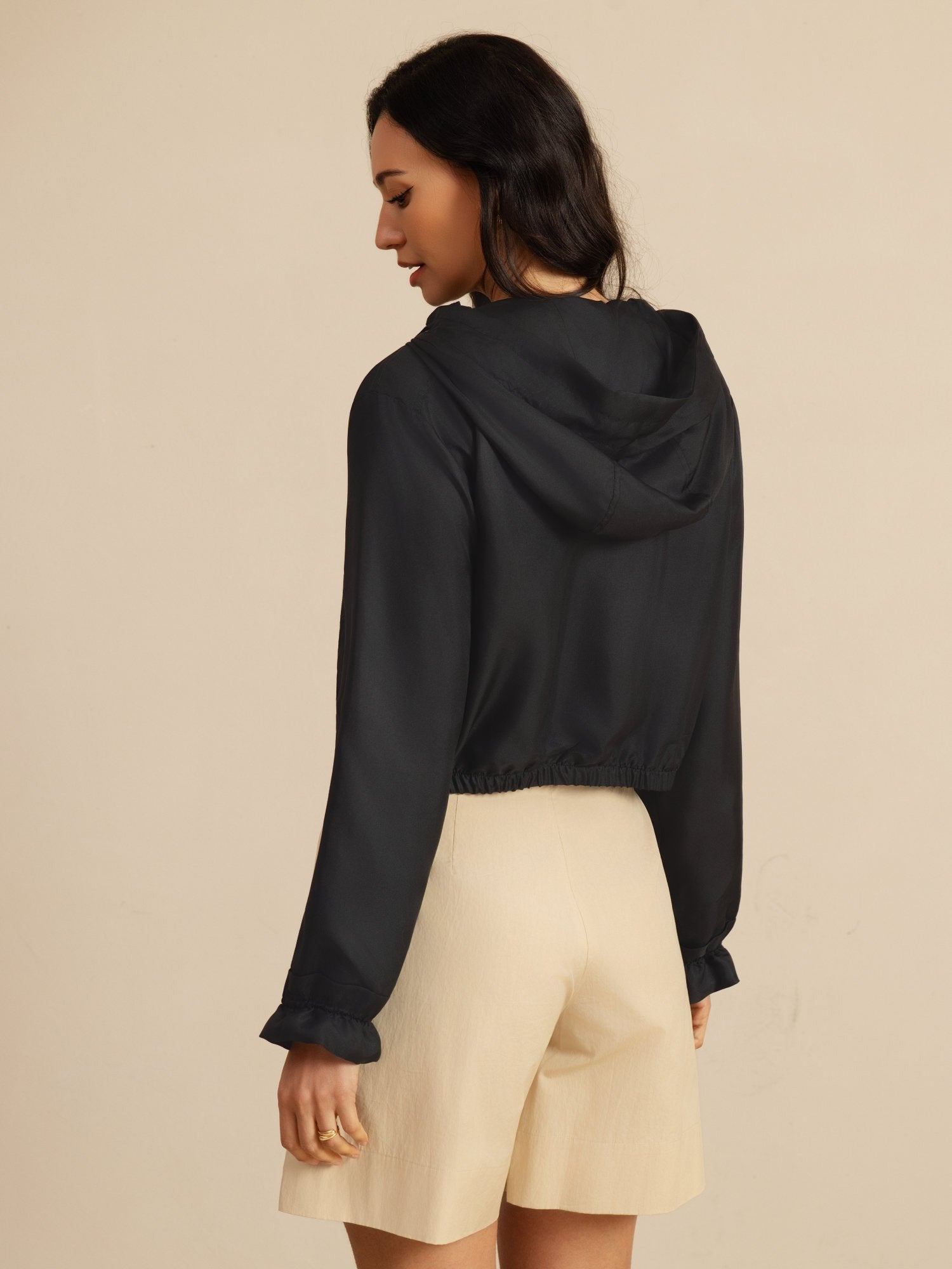 [Musta] SilkSilky-FI 18Momme Pitkähihainen Korkea Kaulus Naisten Päällysvaatteet 002