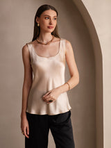 [Samppanja] SilkSilky-FI 19Momme Hihaton Syvä Pyöreä Pääntie Camisole Top 005