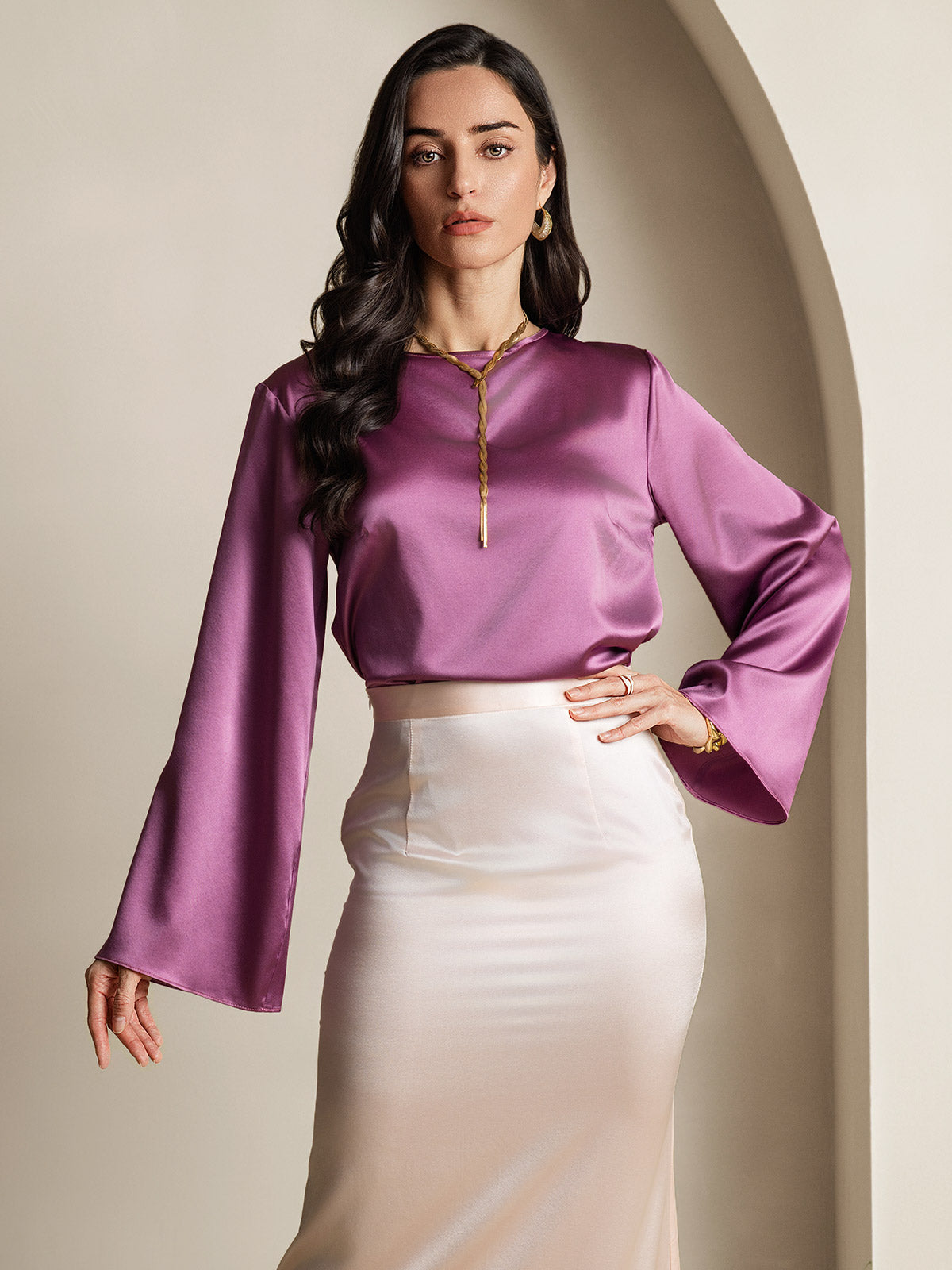 [Tumma Violetti] SilkSilky-FI 19Momme Womens T-Shirt 001