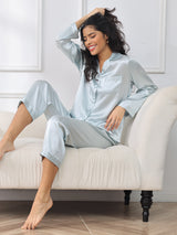 [Vaaleansininen] SilkSilky-FI Long Sleeve Notkokaulus Naisten Pyjamat 001