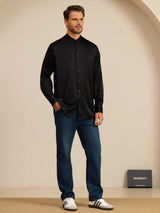[Musta] SilkSilky-FI Long Sleeve Stand Collar Miesten Paita 008