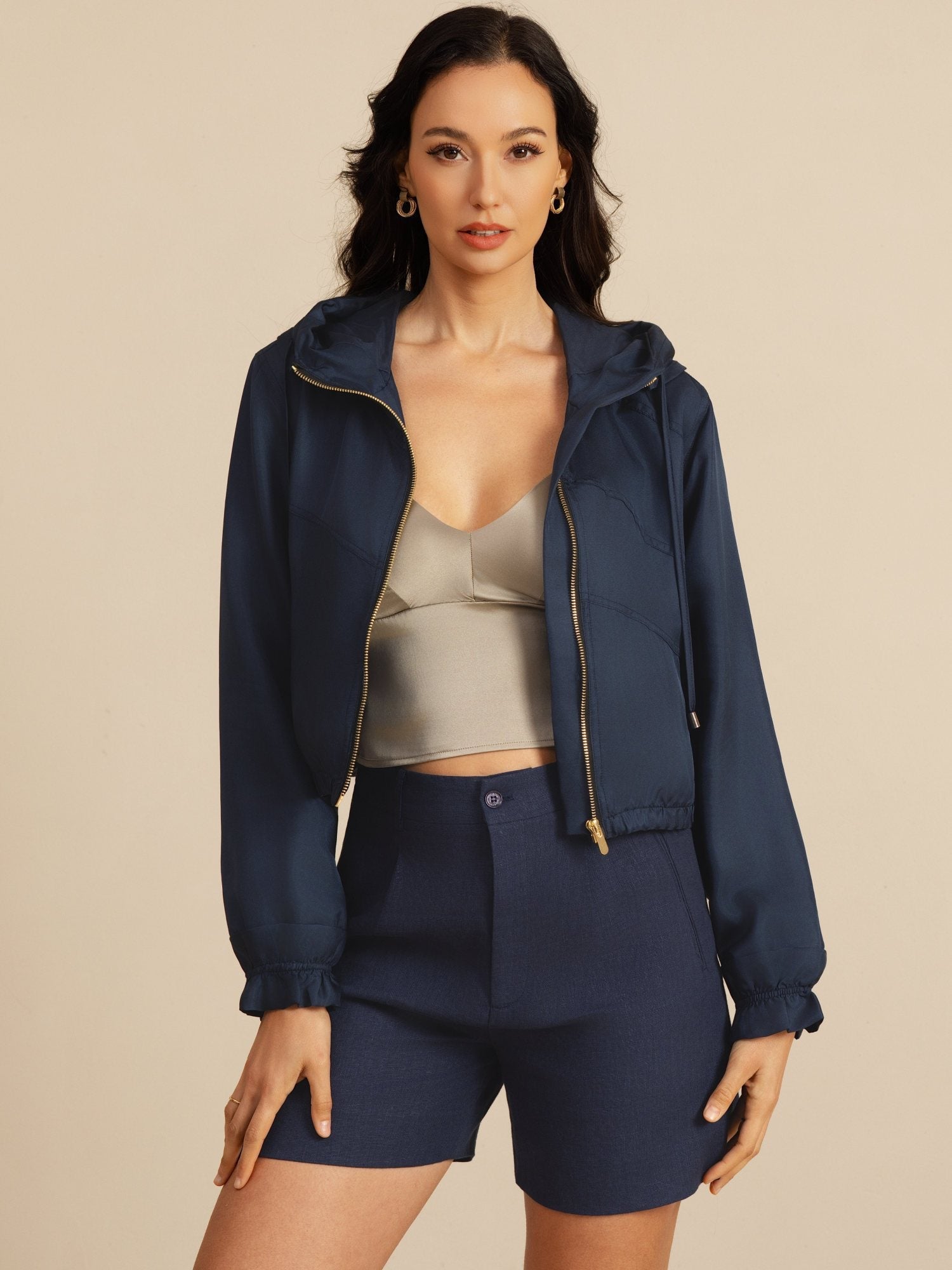 [Tummansininen] SilkSilky-FI 18Momme Pitkähihainen Korkea Kaulus Naisten Päällysvaatteet 006