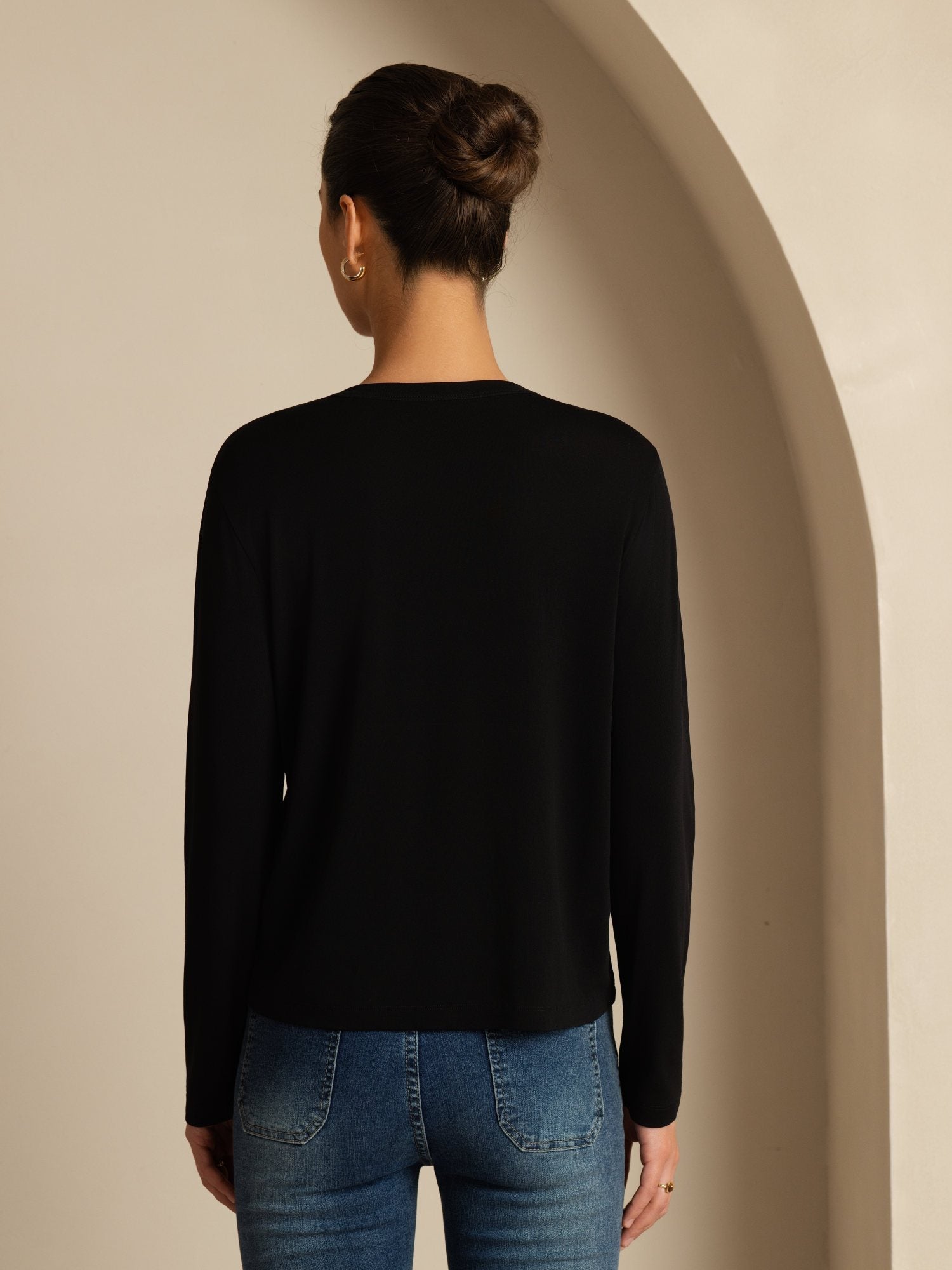 [Musta] SilkSilky-FI 19Momme Silkki Pitkähihainen V Pääntie Naisten Cardigan 002