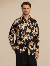 [Musta Lohikäärme] SilkSilky-FI Long Sleeve Lapel Collar Miesten Paita 001
