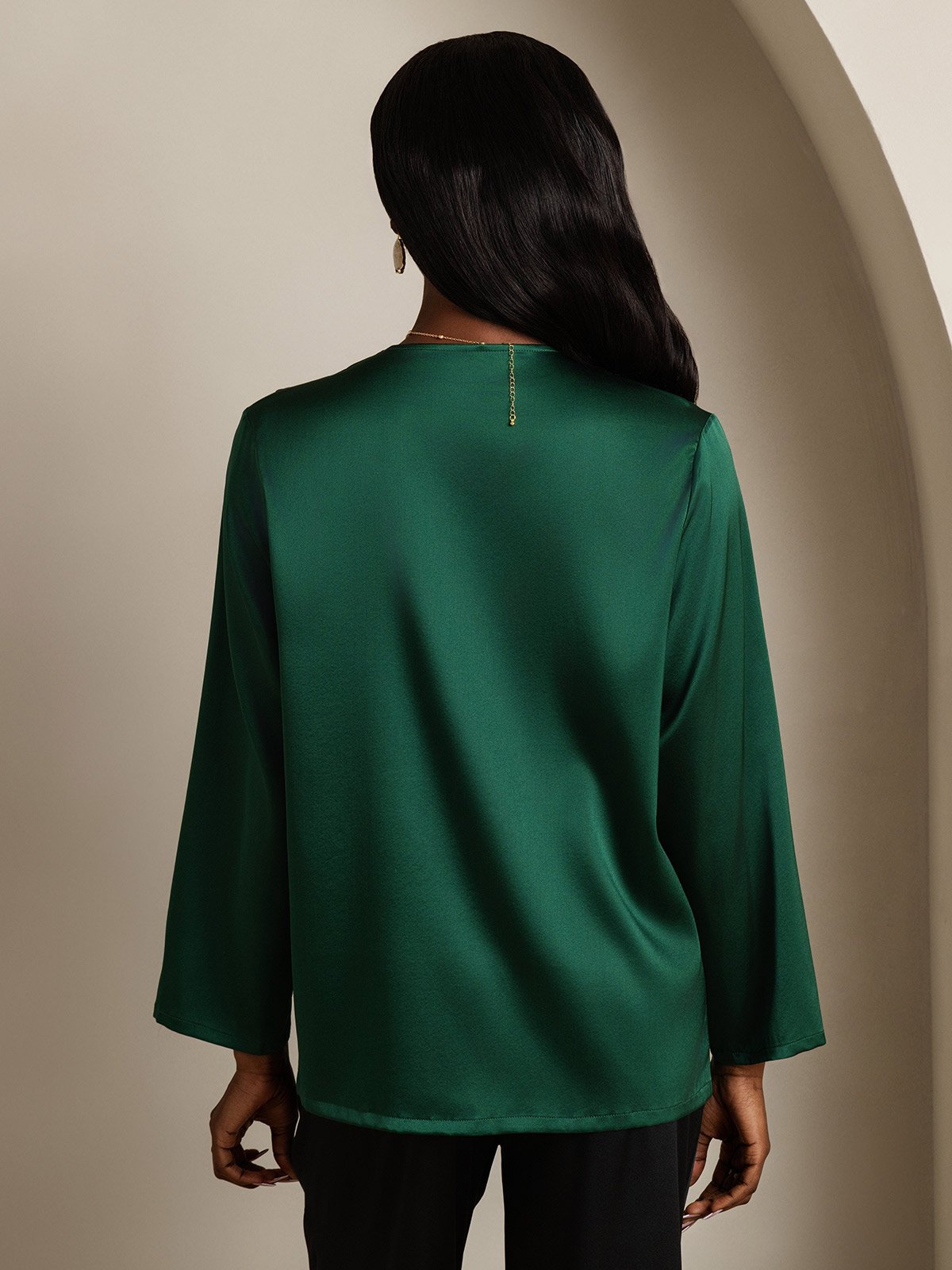SilkSilky-FI 19Momme Womens Shirt Tummanvihreä 002