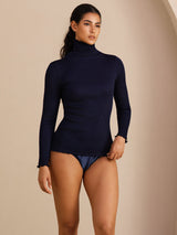 [Tummansininen] SilkSilky-FI Long Sleeve Turtle Neck Naisten T-paita 004