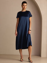 [Tummansininen] SilkSilky-FI Short Sleeve Crew Neck Mekko 003