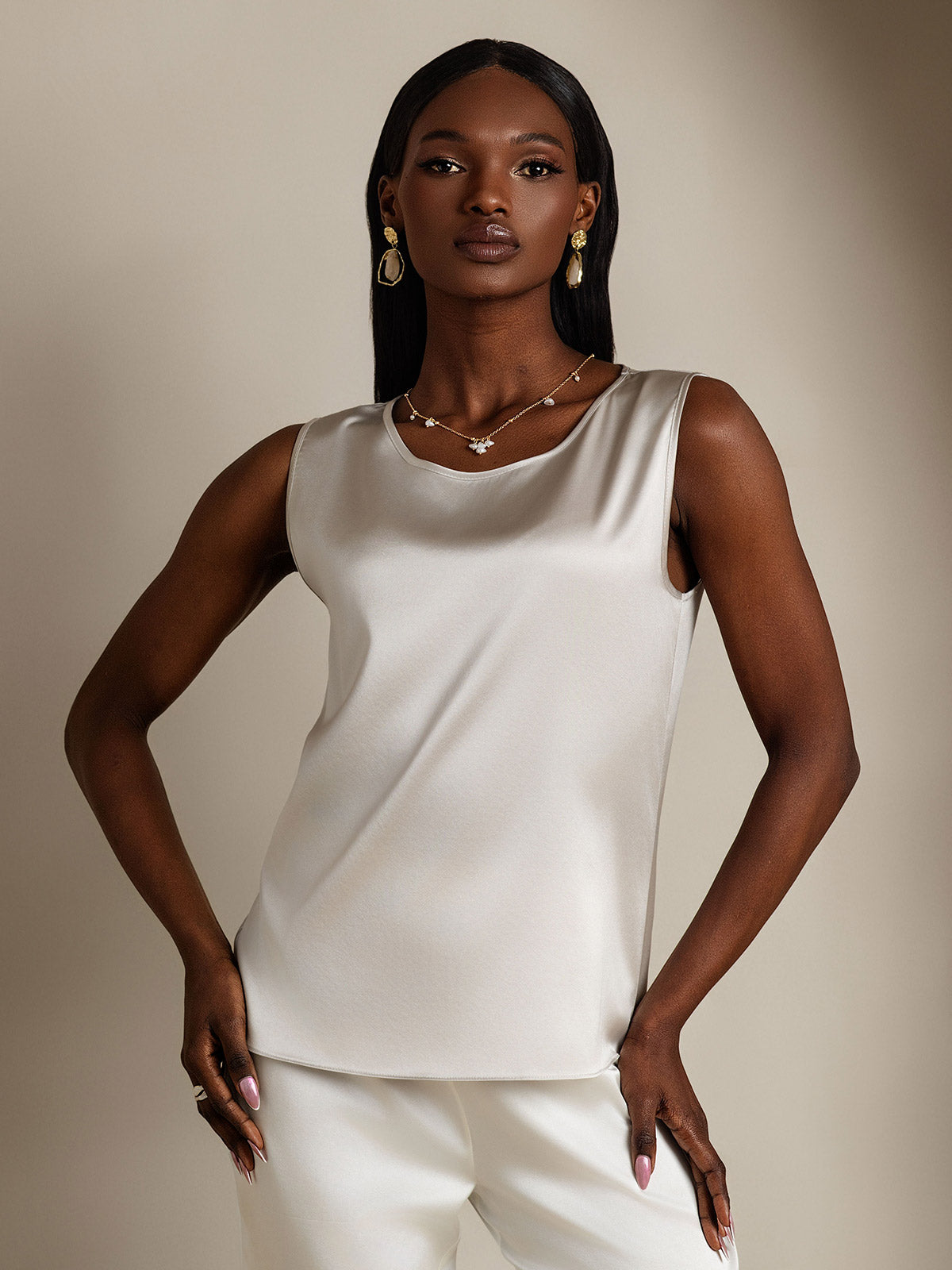 [Vaalean Harmaa] SilkSilky-FI 19Momme Camisoles 001
