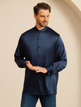 [Tummansininen] SilkSilky-FI Long Sleeve Stand Collar Miesten Paita 005