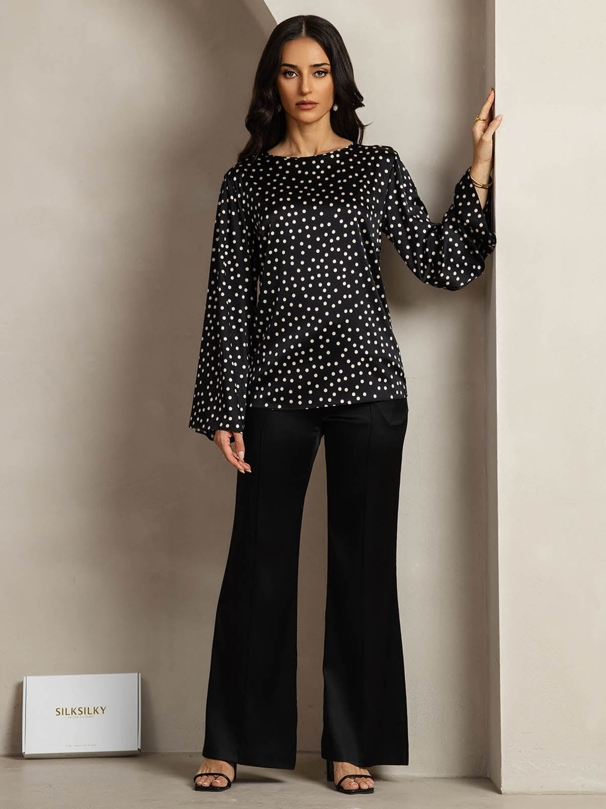 [Pilkkukuvio] SilkSilky-FI 19Momme Womens T-Shirt 003
