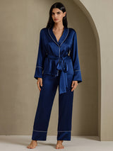 [Tummansininen] SilkSilky-FI Long Sleeve Shawl Collar Naisten Pyjamat 001