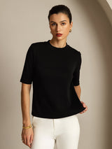 [Musta] SilkSilky-FI Half Sleeve Crew Neck Naisten T-paita 007