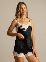 [Musta] SilkSilky-FI Spaghetti Strap V Neck Camisole Setti 006