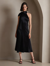 [Musta] SilkSilky-FI Sleeveless Tie Neck Mekko 008
