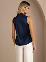 [Tummansininen] SilkSilky-FI Sleeveless Tie Neck Camisole Top 002