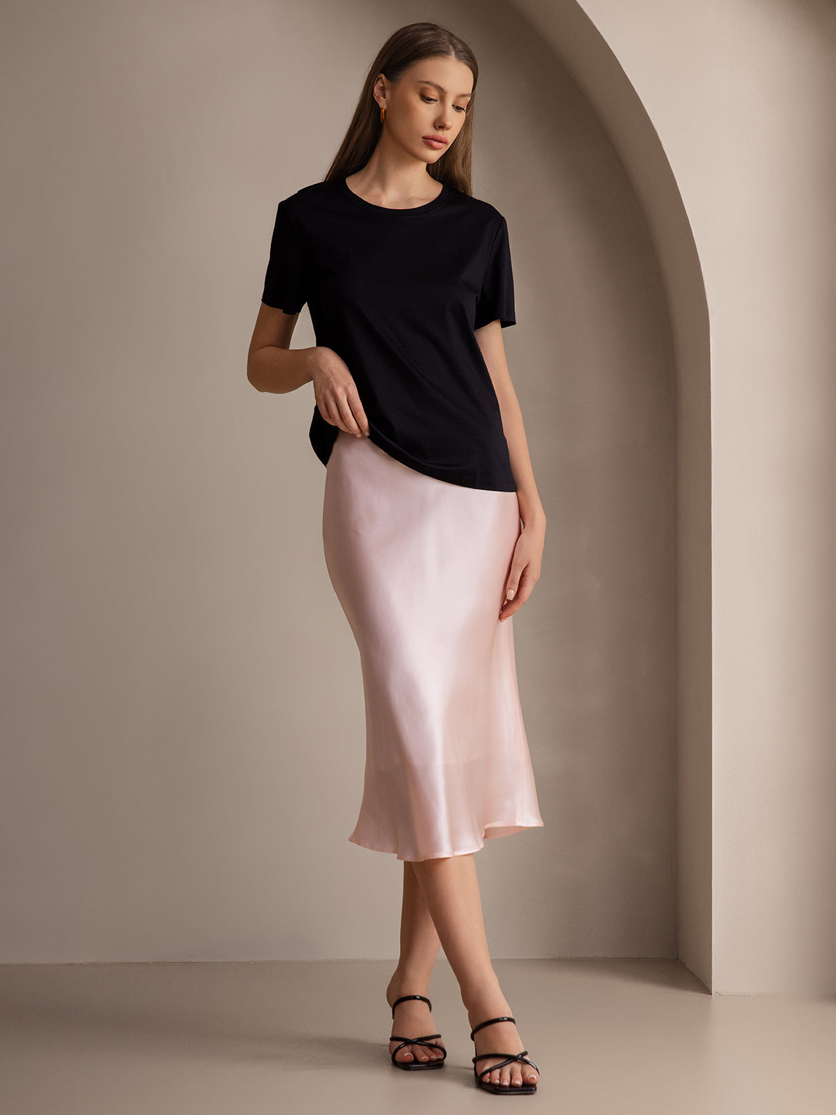 [Vaalea Pinkki] SilkSilky-FI 19Momme Pure Silk Skirt 005
