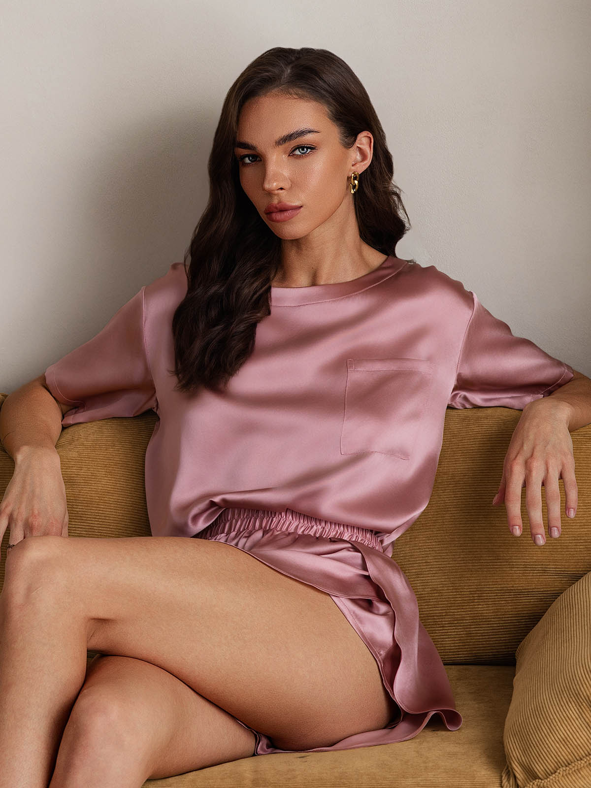 [Vaalean Mauve] SilkSilky-FI Womens Pajamas 006