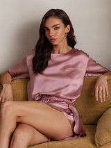 [Vaalean Mauve] SilkSilky-FI Short Sleeve Round Neck Naisten Pyjamat 003