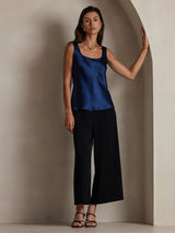[Dark Blue] SilkSilky  19Momme Stretch Silk Charmeuse Sleeveless Scoop Neck Camisole Top 005