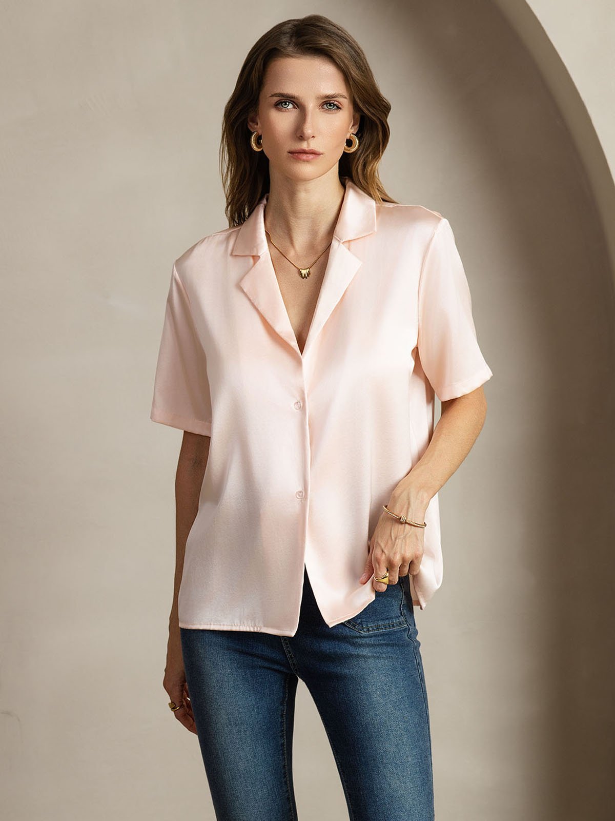 [Pinkki] SilkSilky-FI 19Momme Womens Shirt 005